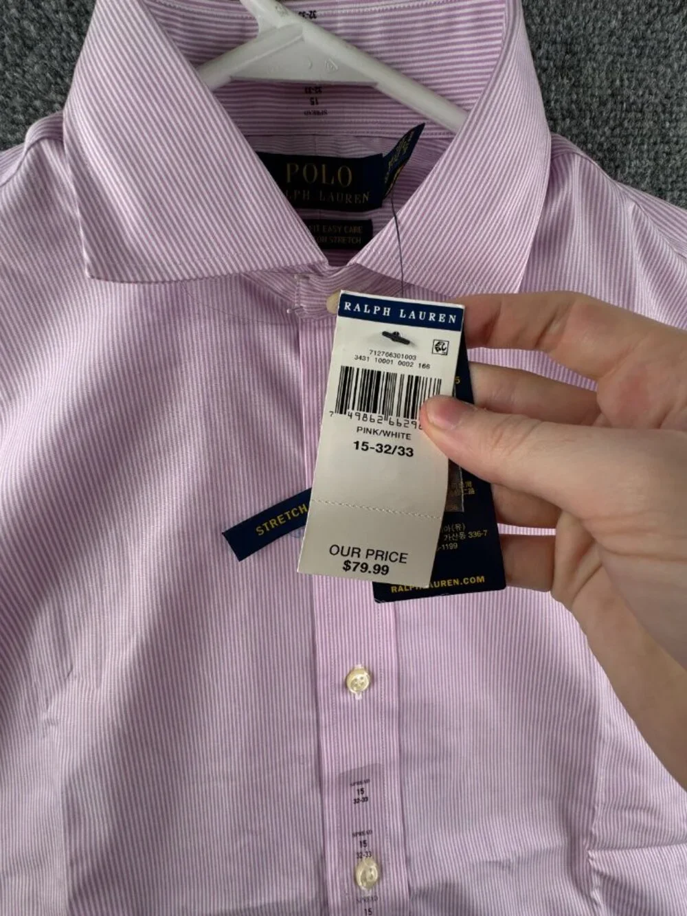 NWT Polo Ralph Lauren Pink Striped Classic Fit Easy Care Cotton Stretch 15 32/33